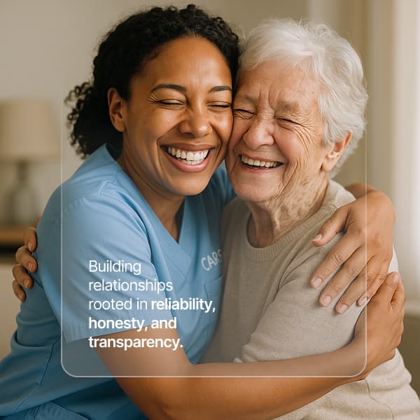 Caregiver and client smiling